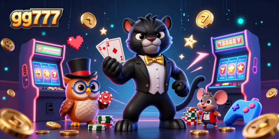 Experience thrilling gameplay with gg777 as a stylish panther and friends deal cards in a vibrant casino scene.