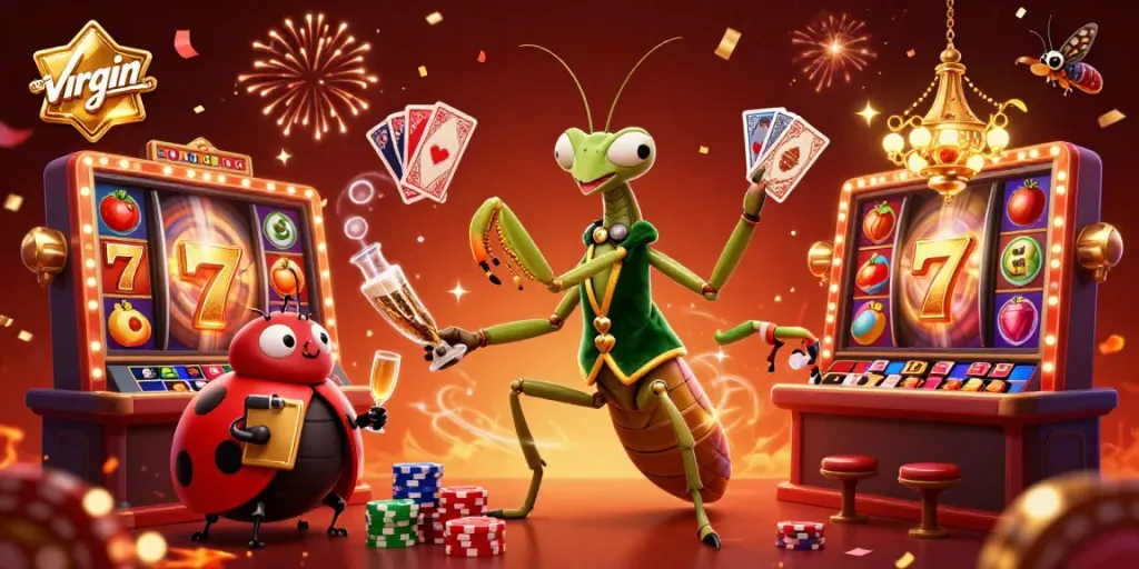 Experience thrilling slots action with virgin-mobile in an ultra-detailed 3D casino scene full of vibrant characters.