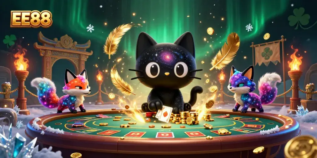 Experience the vibrant universe of EE88 with playful characters and cosmic casino elements.