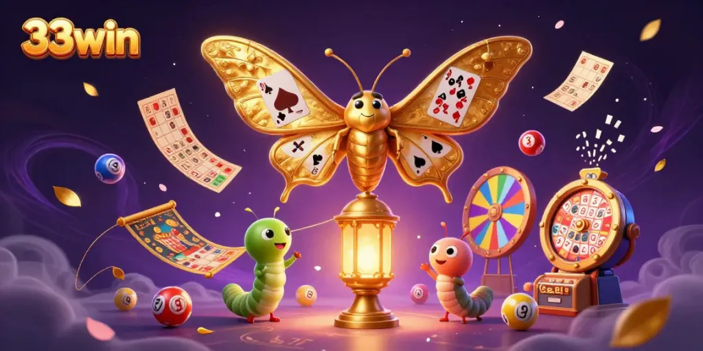 Experience the excitement of 33win with a vibrant scene from the casino world filled with colorful lottery balls and dynamic gaming elements.