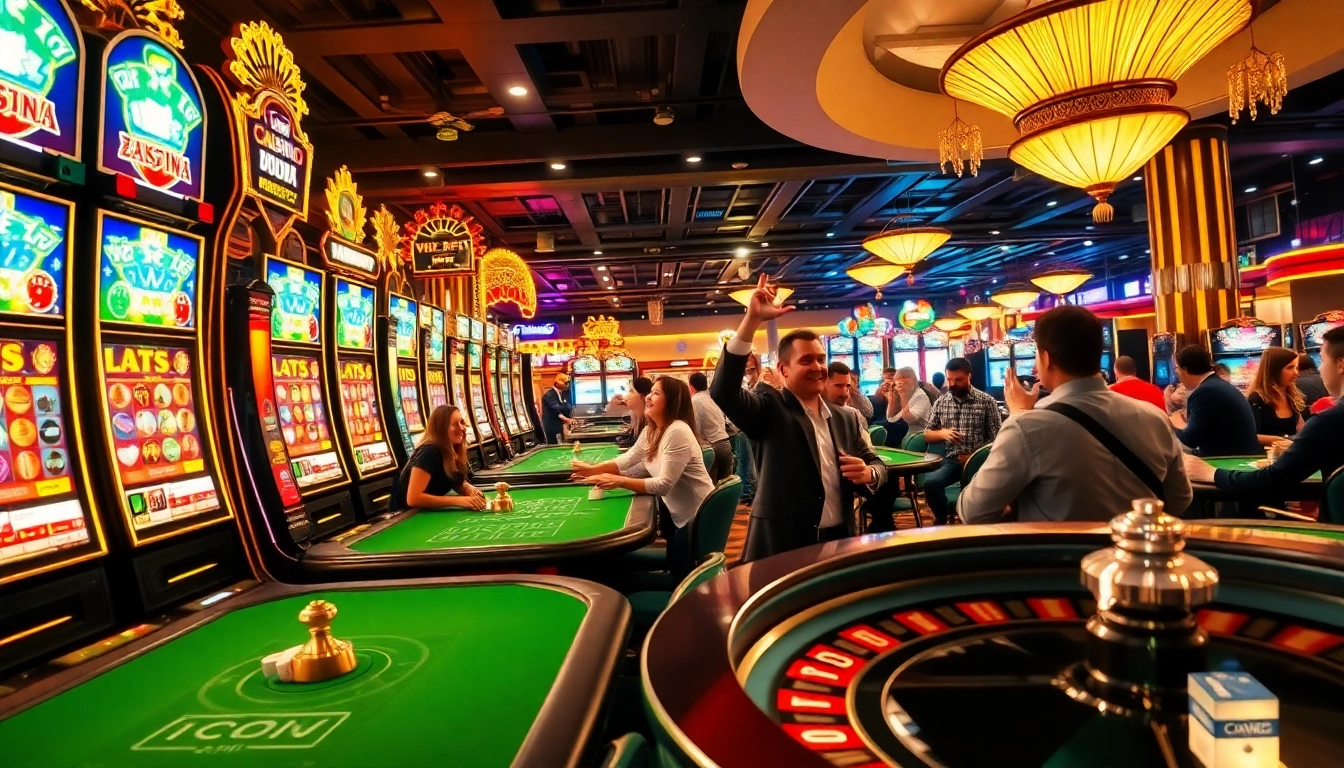 Spannende Casinospiele in einem lebhaften Casino mit Spielern und Slots.