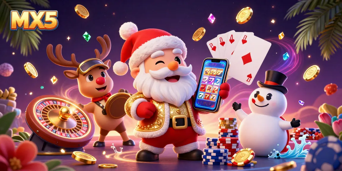 Experience epic wins at MX5 with Santa in a dynamic casino scene of games and excitement!