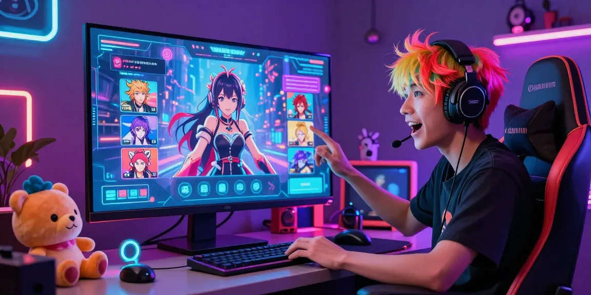 Engaging user experience in ai ecchi chat showcasing vibrant anime character and interactive gaming setup.
