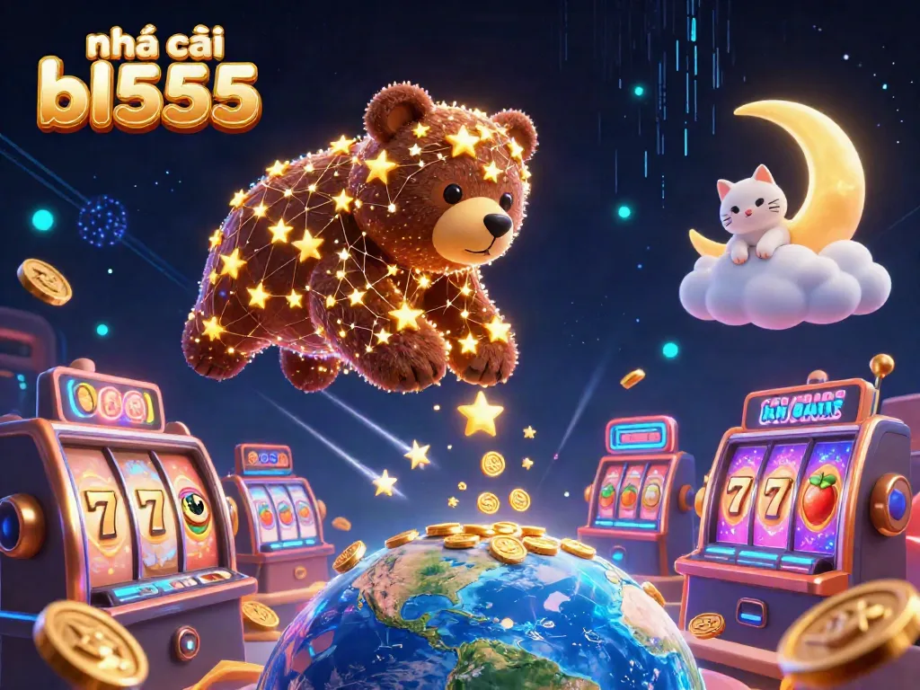 Engaging scene depicting nhà cái bl555 with a constellation bear collecting coins, promoting luck in slots.