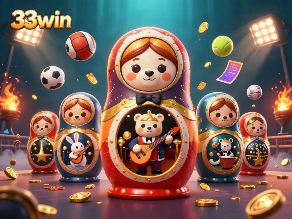 Experience the thrill of 33win casino life with a vibrant illustration showcasing dynamic casino and sports elements.