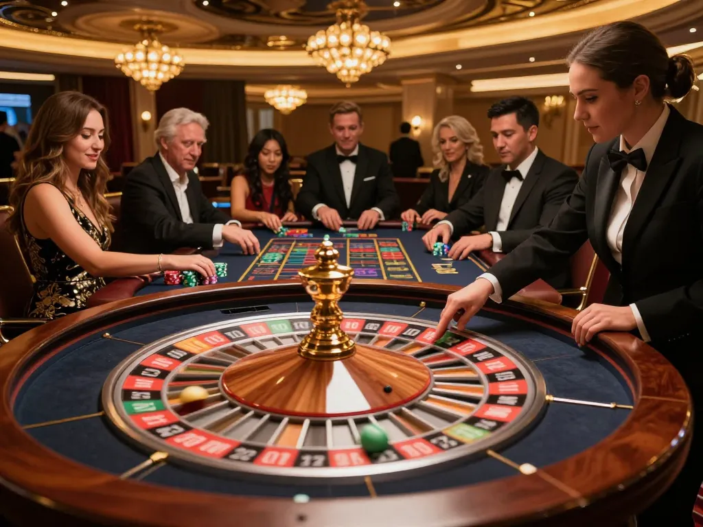 Players placing bets at the roulette table during a thrilling KJC casino event, showcasing excitement and anticipation.