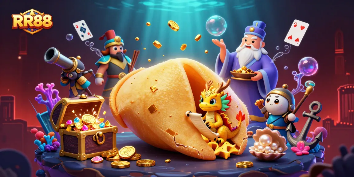 Experience the thrill of RR88 with dragons, fortune cookies, and treasures in this vibrant 3D casino scene.
