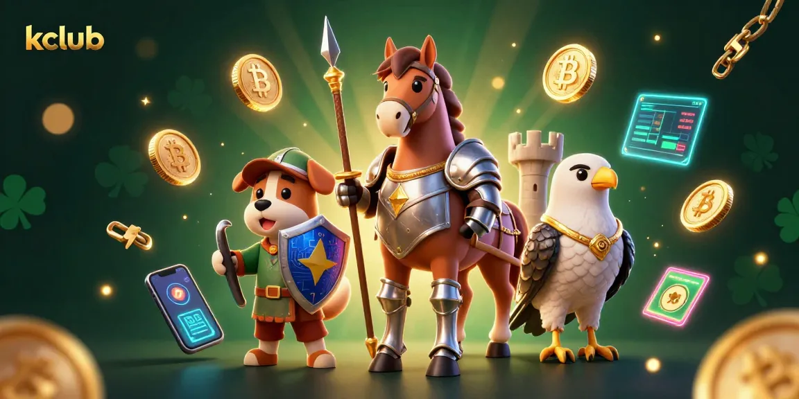 Engage with kclub as the knight battles amidst glowing crypto coins in a vibrant casino world.