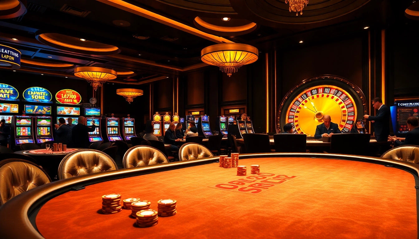 Exciting casino atmosphere displaying vibrant games and luxurious ambiance at okfun okwin.