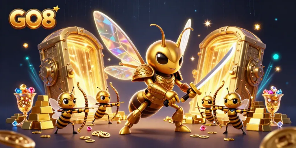 Engage with the dynamic GO8 gaming experience featuring vibrant characters and gold-filled treasures.