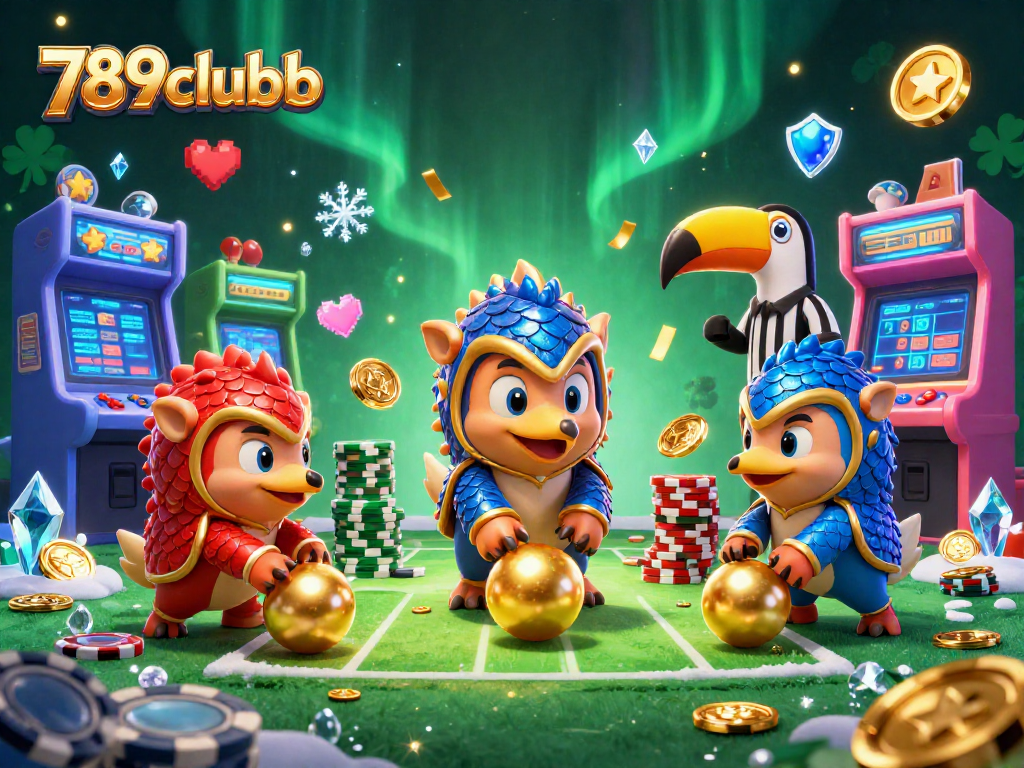 Experience thrilling games at 789clubb with cartoon pangolins navigating a vibrant casino world.