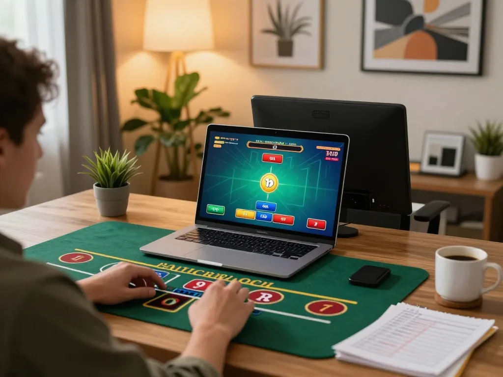 Engage with https://va88.now/ at home, playing live casino games on a laptop in a cozy setup.