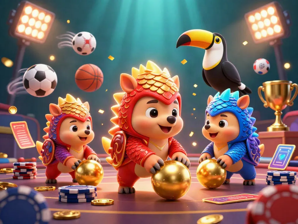 Experience exciting gameplay with 789F as rival pangolins roll through stacks of poker chips in a vibrant casino scene.