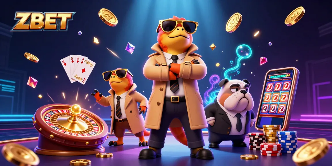 ZBET raptors in a trench coat entering a casino, with action-packed gambling elements around