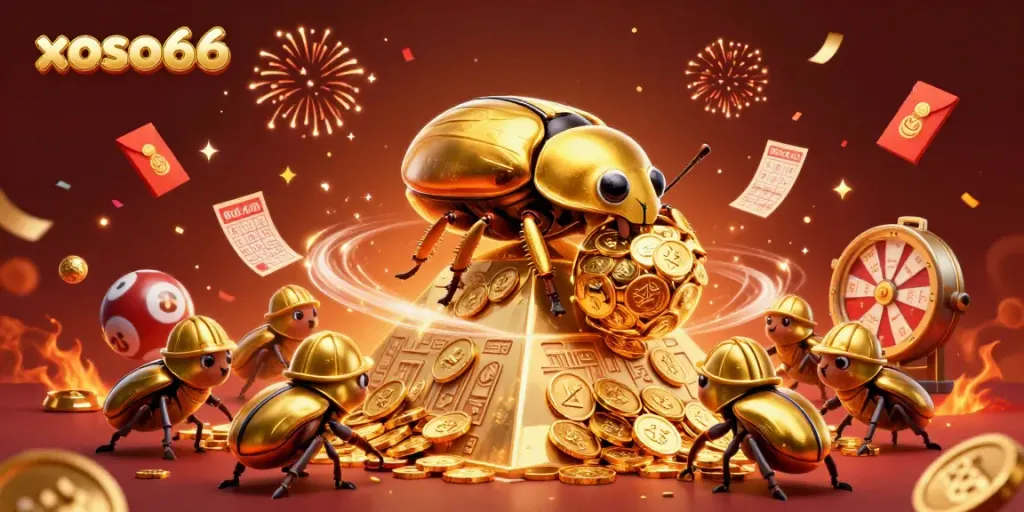 Engage with exciting lottery experiences at xoso66 with festive casino symbols and rich elements.