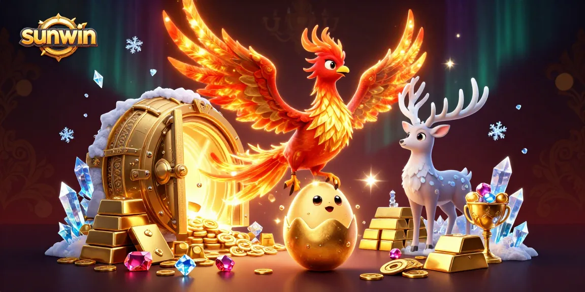 Experience the thrill of gaming with sunwin, featuring phoenixes against a backdrop of treasures.
