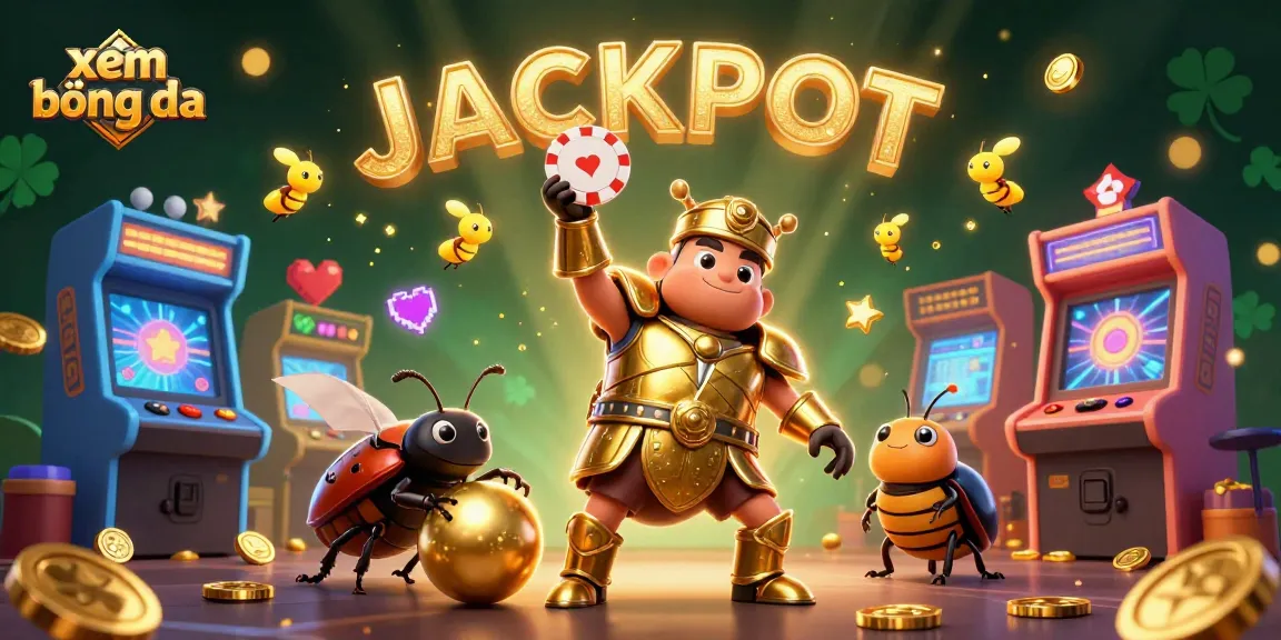 Xem bóng đá with golden beetles celebrating victory over poker chips in a vibrant casino scene.