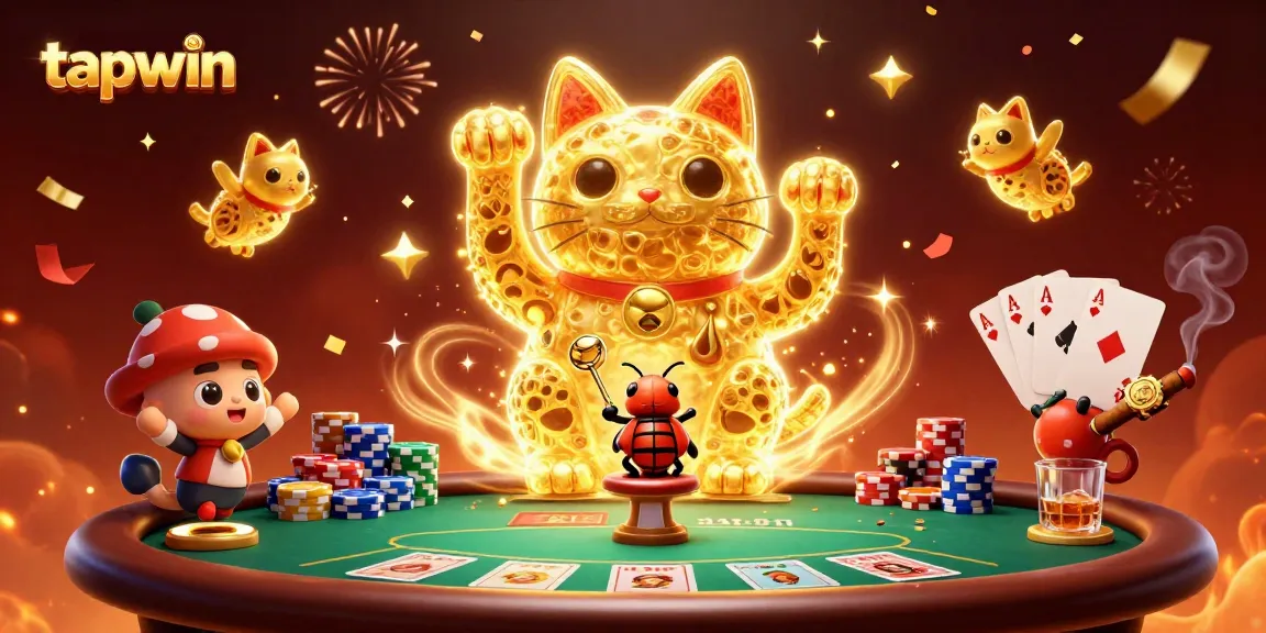 Engage with tapwin's thrilling gaming experience featuring a vibrant lucky cat at the casino.
