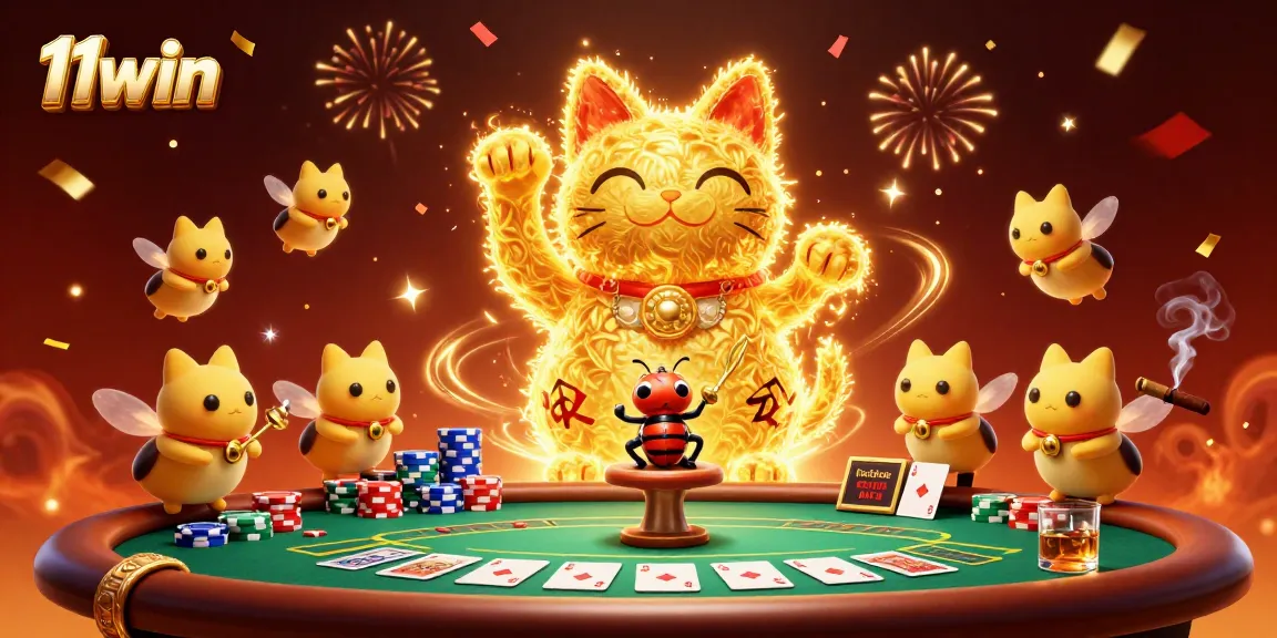 Experience the excitement of 11win's vibrant casino world with dynamic poker scenes and symbols.
