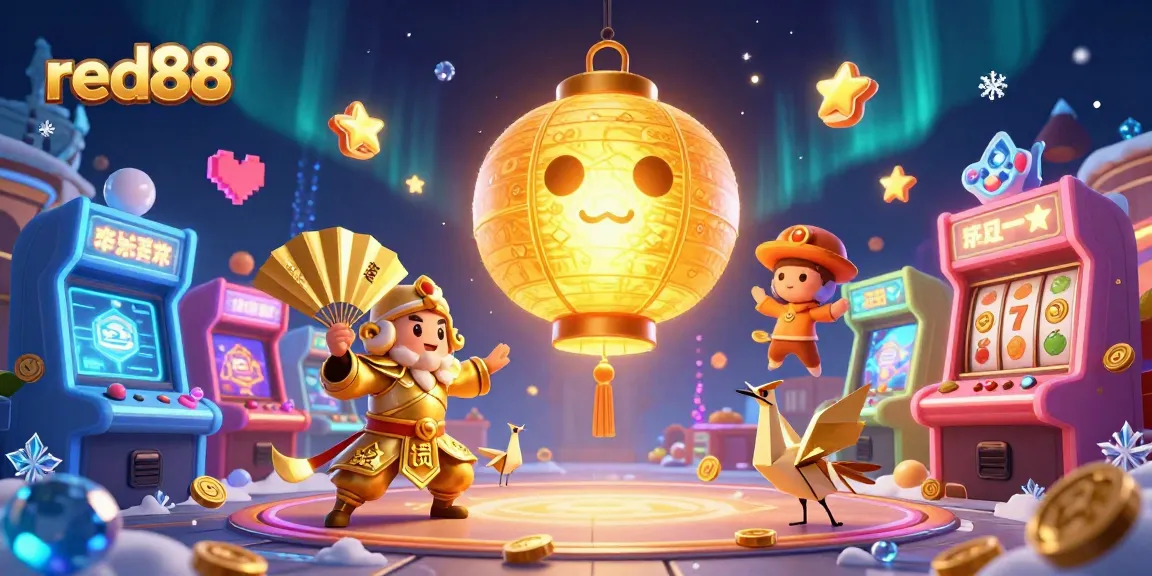 Engage with red88 casino gaming through a vibrant scene filled with enchanting characters and arcade excitement.