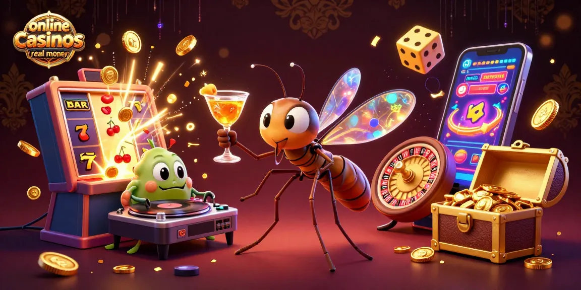 Engage in online casinos real money with a dynamic 3D casino scene featuring unique characters and gaming elements.