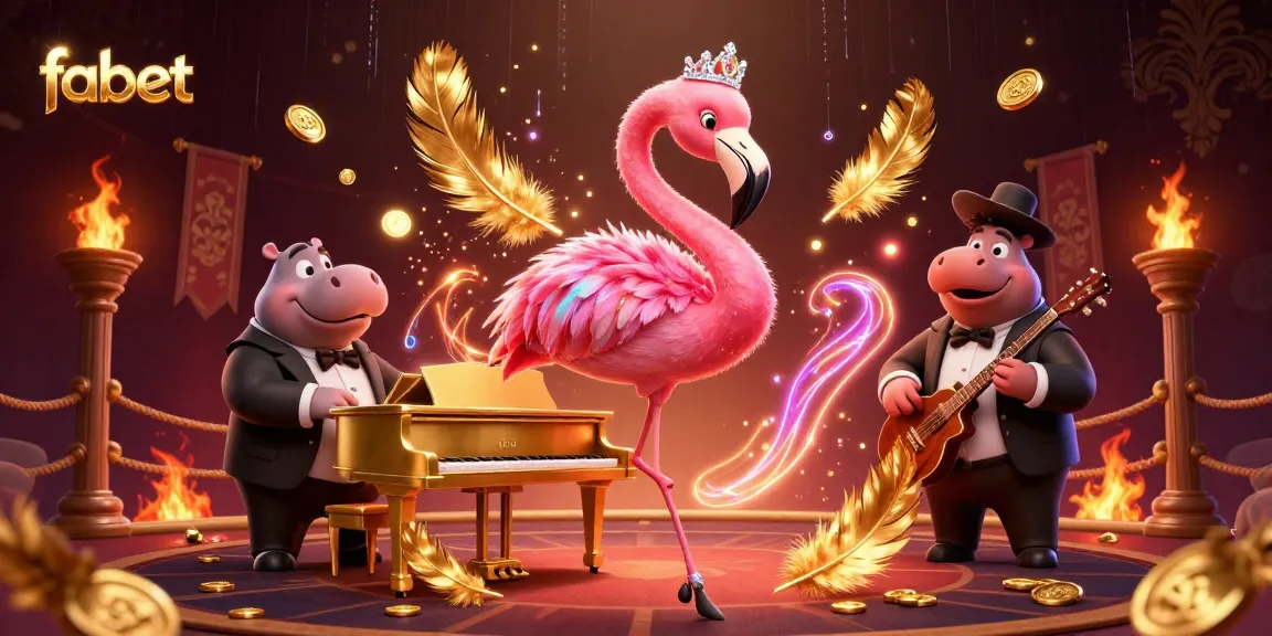 Experience the vibrant vibe at fabet with a lively casino scene featuring animated musicians.
