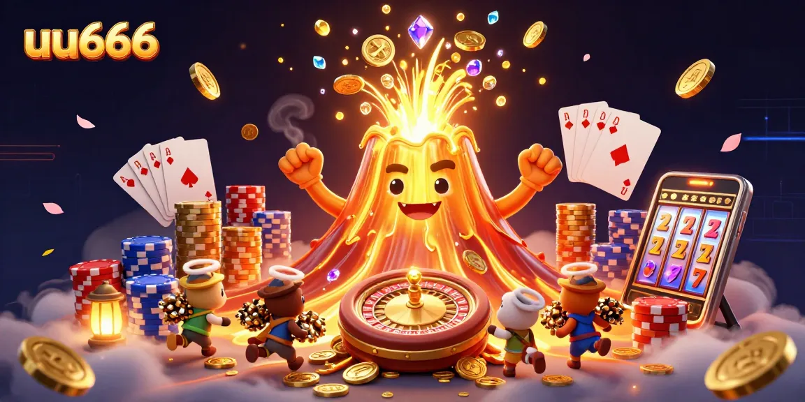 Experience the thrill of uu666 with an eruption of coins and treasures from a golden volcano.